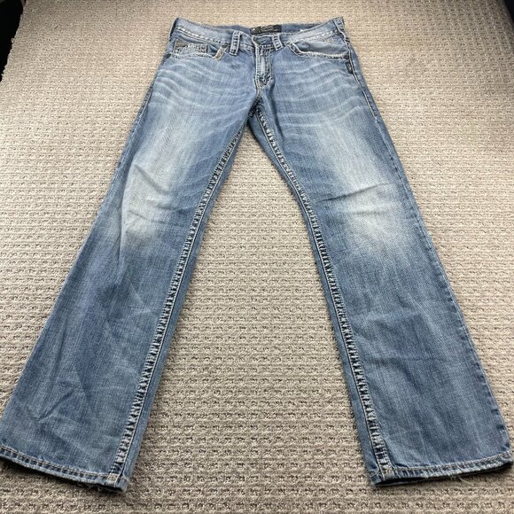 Silver Jeans Zac Men Size W33 / L34 Denim Pants Washed Blue Straight Leg Casual - Picture 1 of 16